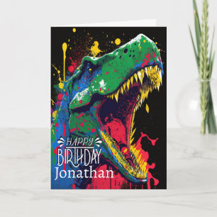Cartão Feliz Aniversário Dinossaur Blue Dino Card