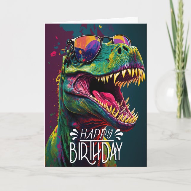 Cartão Feliz aniversário Dinossauro Legal Jurássico (Frente)