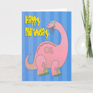 Cartão Feliz aniversário dinossauro rosa