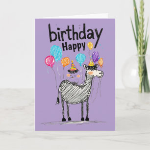 Cartão Feliz Aniversário Divertido com Cavalo Bonito e Ba