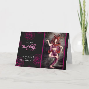 Cartão Feliz aniversário, divirta-se muito, dançarina vin