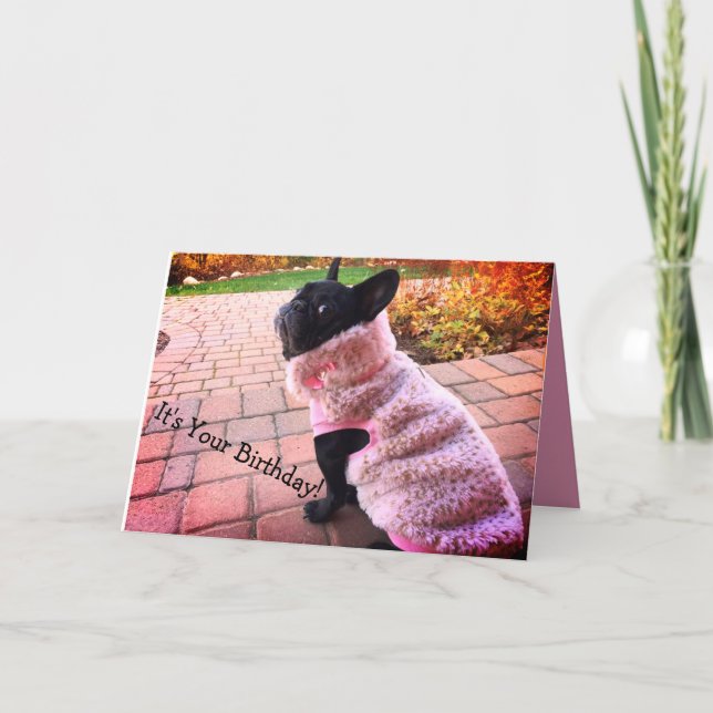 Cartão Feliz Aniversário do Buldogue Francês (Frente)