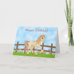 Cartão Feliz Aniversário do Cavalo e Flores bonito
