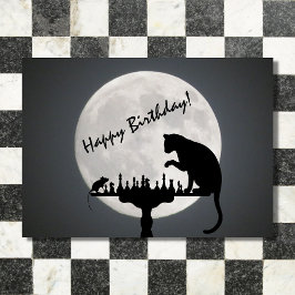 Cartão Feliz Aniversário do Chess Full Moon Cat e do Mous