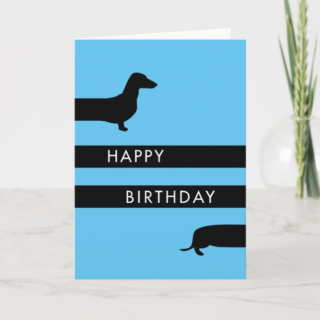 Cartão Feliz Aniversário do Dachshund Azul Engraçado (Frente)