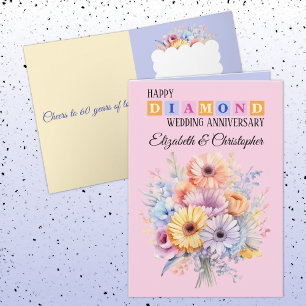 Cartão Feliz Aniversário do Diamond nomes flores rosa