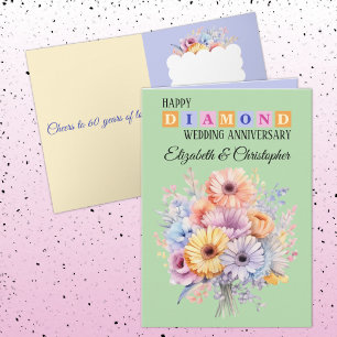 Cartão Feliz Aniversário do Diamond nomes flores verdes