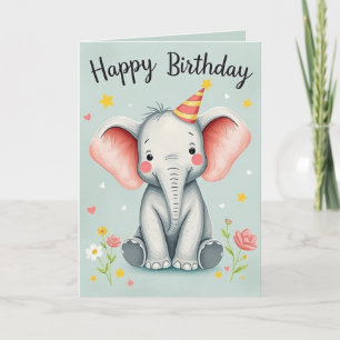 Cartão Feliz Aniversário do Elefante Engraçado