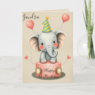 Cartão Feliz Aniversário do Elefante Engraçado
