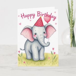 Cartão Feliz Aniversário do Elefante Engraçado