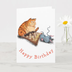 Cartão Feliz Aniversário do Gato e Rato Brincando de Xad