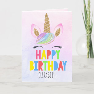 Cartão Feliz Aniversário do Glitter Unicorn Personalizado