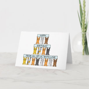 Cartão Feliz Aniversário do Grupo Cartoon Cats