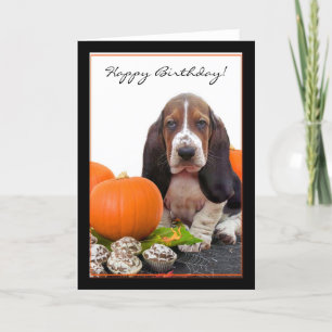 Cartão Feliz Aniversário do Halloween Basset Hound