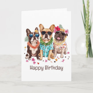 Cartão Feliz Aniversário do Havaí - Bulldog Francês Flor 