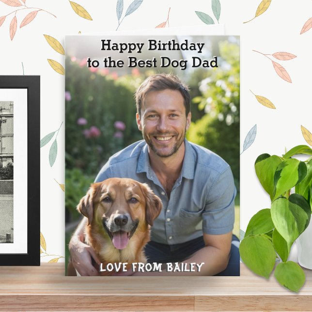 Cartão Feliz Aniversário do Melhor Pai de Cão (A birthday card with custom photo and 'Happy Birthday to the Best Dog Dad' greeting)