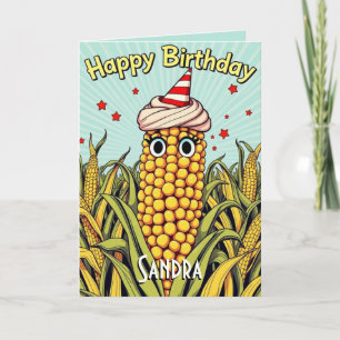 Cartão Feliz Aniversário do Milho Engraçado