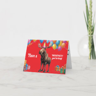 Cartão Feliz Aniversário do Moose com Balões e Presente