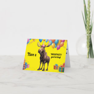 Cartão Feliz Aniversário do Moose com Balões e Presente