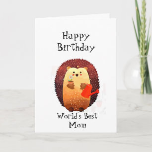Cartão Feliz Aniversário do Mundo Maior Mãe Hedgehoge B