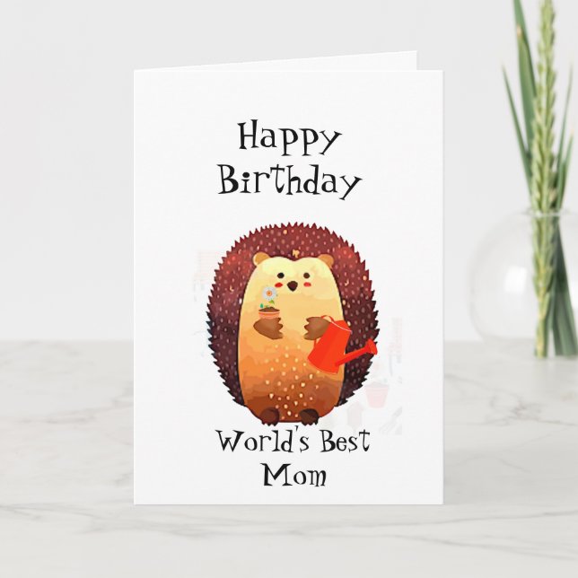 Cartão Feliz Aniversário do Mundo Maior Mãe Hedgehoge Bon (Frente)