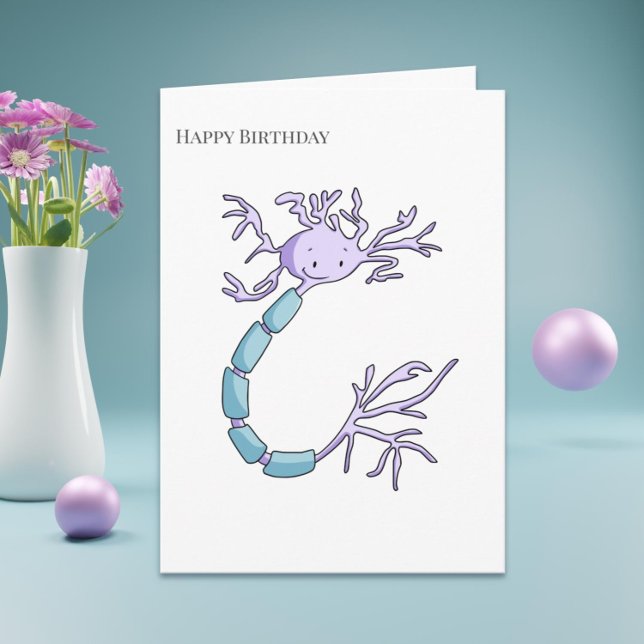 Cartão Feliz Aniversário do Neurônio Roxo Cugado Myelin S (Cute happy birthday card with an illustration of a neuron, perfect for biologists and doctors)