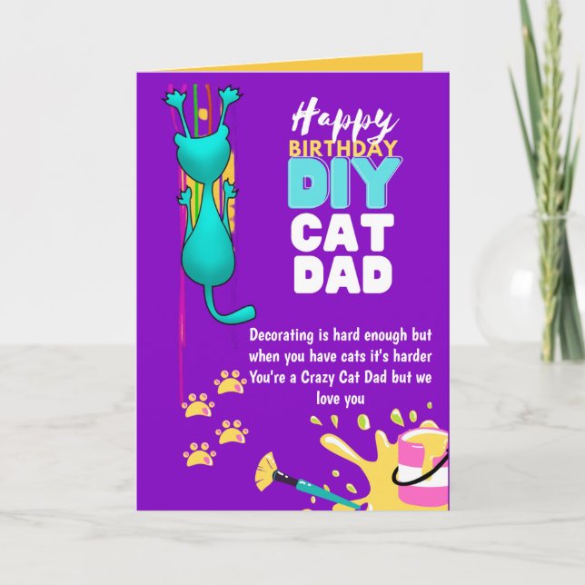 Cartão Feliz aniversário do PAI CAT - Louco com o Homem d (Frente)