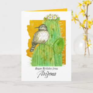 Cartão Feliz Aniversário do Pássaro do Cacto Saguaro do A
