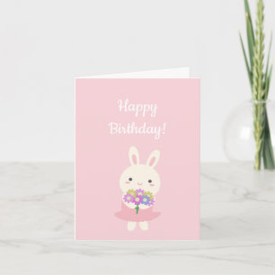 Cartão Feliz Aniversário do Pastel Pink Cute Kawaii Bunn