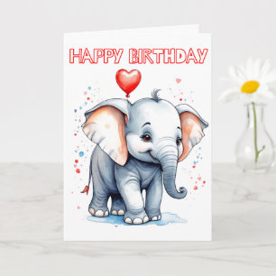 Cartão Feliz Aniversário do Pequeno Elefante Bonito
