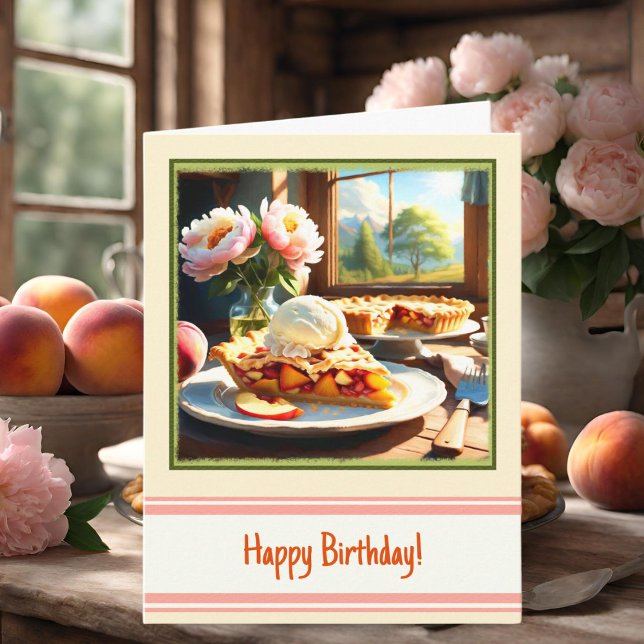 Cartão Feliz Aniversário Do Pêssego E Da Apple Pie Desser (Rustic Delight: Peach and Apple Pie Dessert Birthday Card Symphony.)