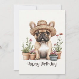 Cartão Feliz Aniversário do Pote de Flor do Bulldog Franc