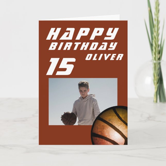 Cartão Feliz Aniversário do Red Basbol Boy Foto Feliz (Frente)