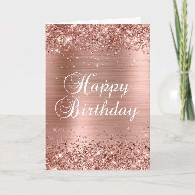 Cartão Feliz Aniversário do Rosa Gold Foil 2 (Frente)