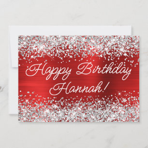 Cartão Feliz Aniversário do Silver Glitter Red Foil Moder