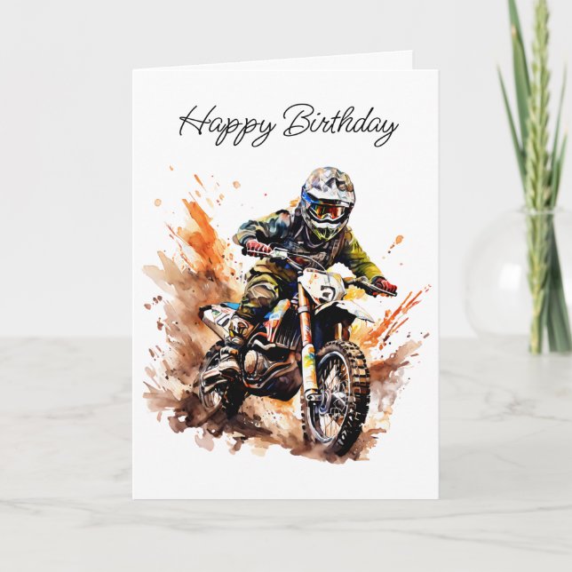 Cartão Feliz Aniversário do Sobrinho | Motocross Bike (Frente)