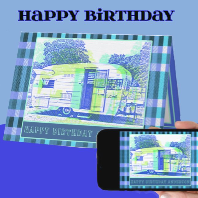 Cartão Feliz Aniversário do Trailer Vintage Camper Feliz (Criador carregado)