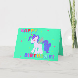 Cartão Feliz Aniversário do Unicórnio 3 Eu adoro UNICORNS