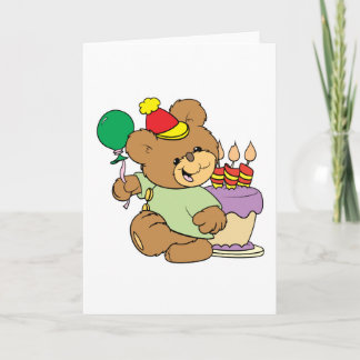 Cartão feliz aniversário do ursinho de pelúcia com bolo e