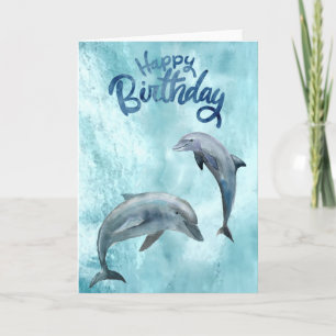 Cartão Feliz Aniversário, Dolphin Watercolor