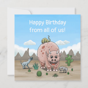 Cartão Feliz aniversário dos dinossauros da fantasia