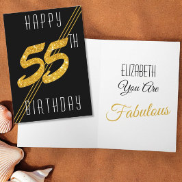 Cartão Feliz Aniversário Dourado Brilhante 55 Anos de Ida