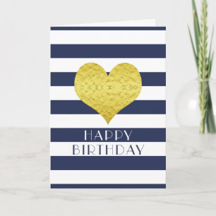Cartão Feliz Aniversário Dourado Coração Azul Banhas B