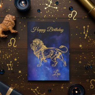 Cartão Feliz Aniversário Dourado Leo Zodiac Horoscope Ne