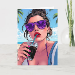 Cartão Feliz aniversário e divertida praia