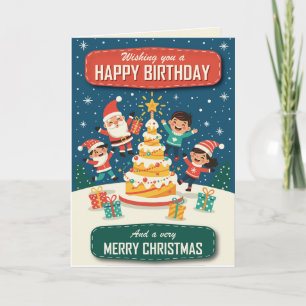Cartão Feliz aniversário e Feliz Natal