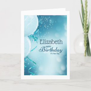 Cartão Feliz Aniversário É o seu nome do dia Balões Azuis