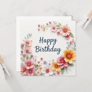 Cartão Feliz Aniversário Elegante Floral Wreath