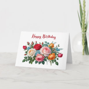 Cartão Feliz Aniversário, Elegante Rosas Vintage