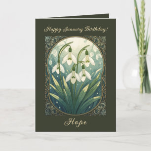 Cartão Feliz Aniversário em Janeiro Galanthus Art Nouve